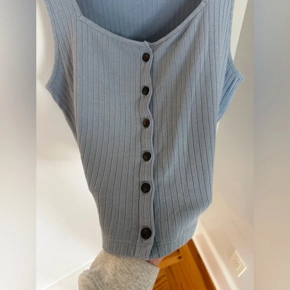 Madewell Ribbed Button Front Crop Tank Large Terrace Blue - Picture 3 of 10